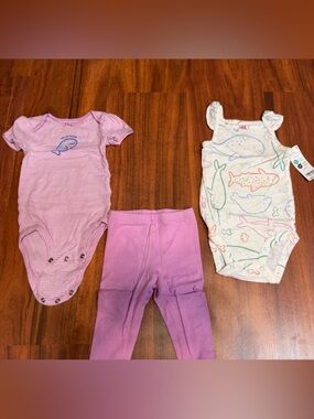Carter's Pink & Purple Baby One-Piece Bodysuits and Leggings Set